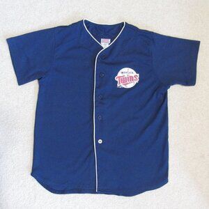 WINNING TEEE'S BOY'S SIZE L (14 / 16) JERSEY BLUE MINNESOTA TWINS BASEBALL SHIRT